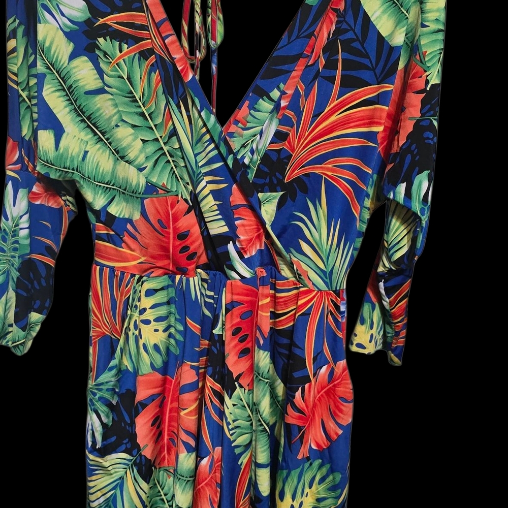 Tropical Leaf Print Wrap Dress